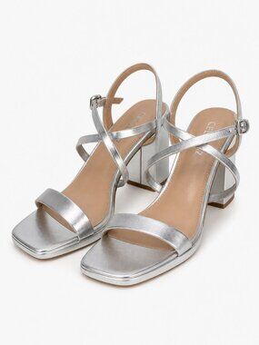 Cellenz Silver Strappy Block Heel Sandals Size 6.5